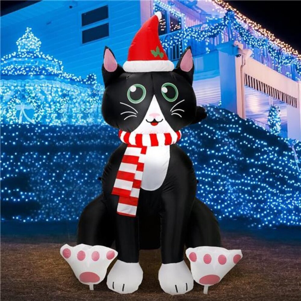 5 FT Christmas Inflatables Black Cat Outdoor Decorations Blow Up